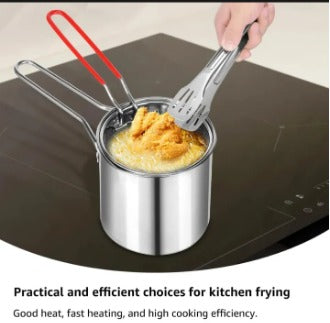 Stainless Steel Deep Fryer Frying Pot With Strainer 1.2L Capacity