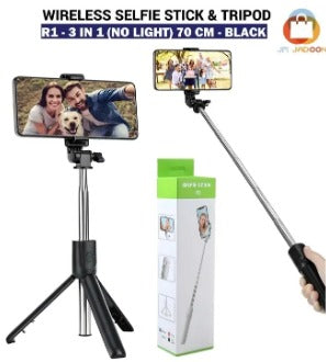 Best 4 in 1 Wireless Selfie Stick R1S (With Light ) R1 (Without Light) Tripod with Bluetooth Shutter selfie Light foldable Selfie stick for all Phone Extendable 70CM