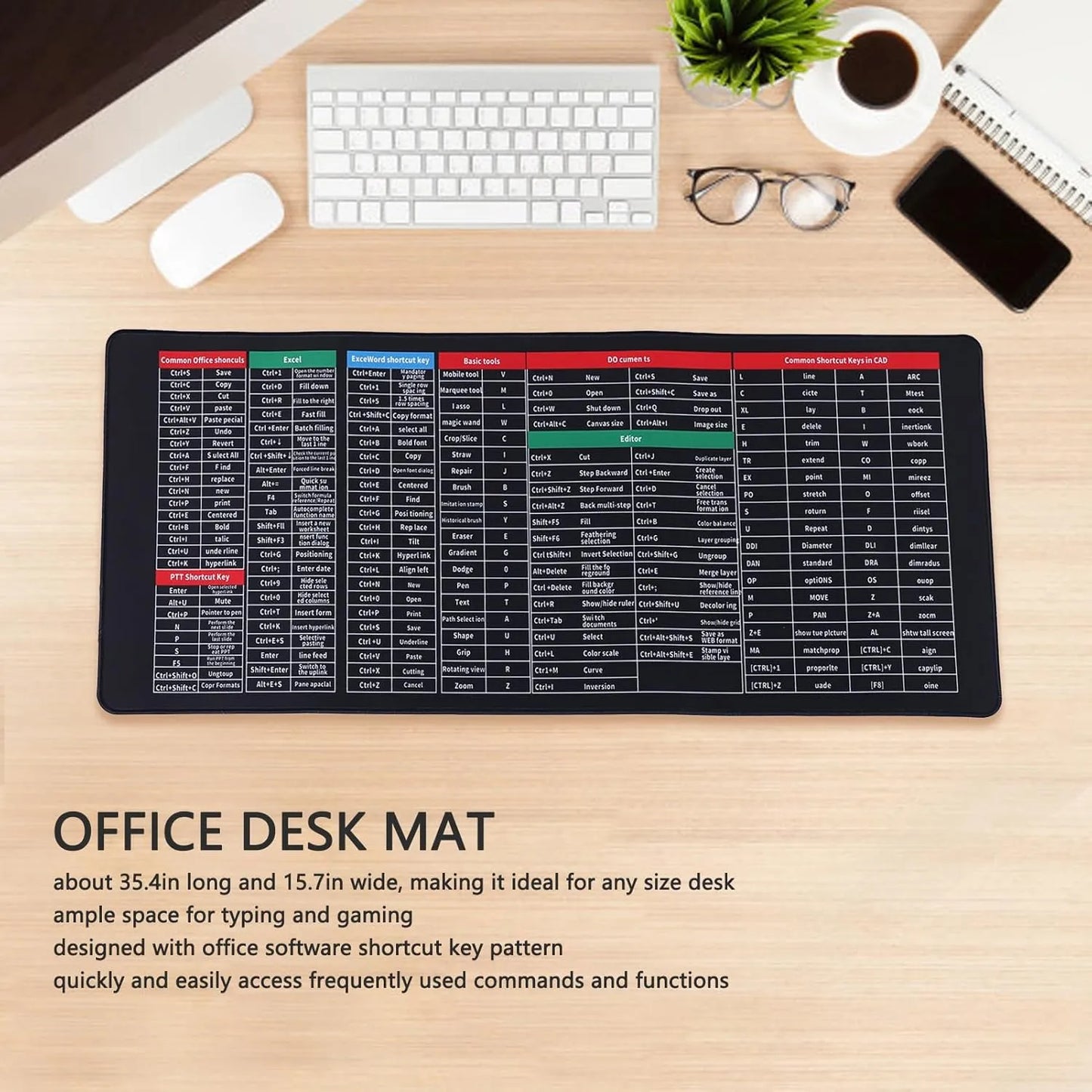 1 PCS OF Shortcut Formula Non-Slip Office Keyboard Mat, 2023 New Quick Key Super Large Anti-Slip Keyboard Pad - with Office Software Shortcuts Pattern, Anti-Slip Keyboard Pad