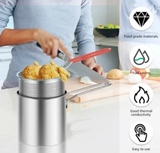 Stainless Steel Deep Fryer Frying Pot With Strainer 1.2L Capacity