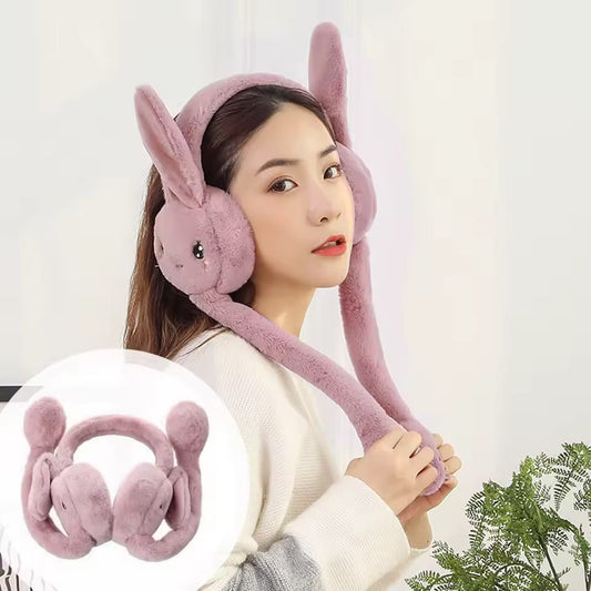 ear moving Lady Fluffy Autumn And Winter Earmuffs Cute Warm Move The Air Bag Rabbit Ears Cold Earmuffs, Soft Earmuffs Daily Wear