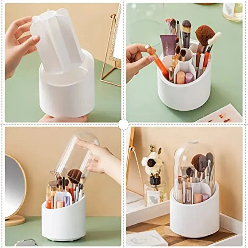 High Quality 360° Degree Rotating Makeup Brush Holder with Dustproof Lid Cosmetic Brush Case Countertop Brushes Holder Transparent Acrylic Makeup Organizer Transparent Acrylic Makeup Organizer