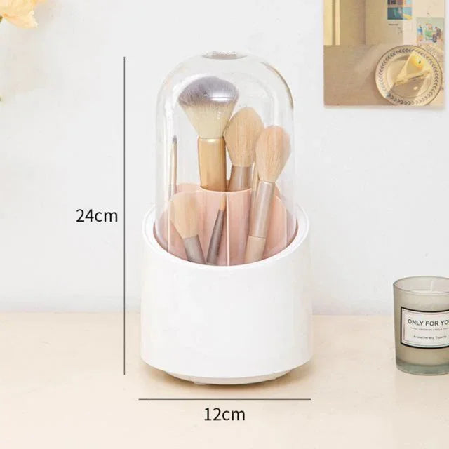 High Quality 360° Degree Rotating Makeup Brush Holder with Dustproof Lid Cosmetic Brush Case Countertop Brushes Holder Transparent Acrylic Makeup Organizer Transparent Acrylic Makeup Organizer