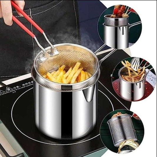 Stainless Steel Deep Fryer Frying Pot With Strainer 1.2L Capacity