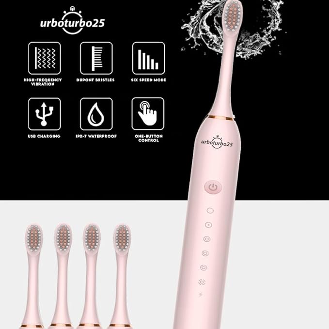 6 Modes Sonic Electric Toothbrushes for Adults Kids Smart Timer Rechargeable Whitening Toothbrush IPX7 Waterproof 4 Brush Head