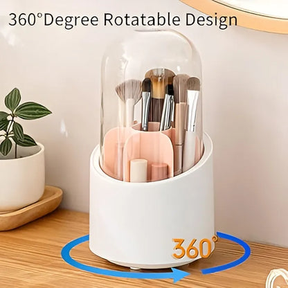 High Quality 360° Degree Rotating Makeup Brush Holder with Dustproof Lid Cosmetic Brush Case Countertop Brushes Holder Transparent Acrylic Makeup Organizer Transparent Acrylic Makeup Organizer