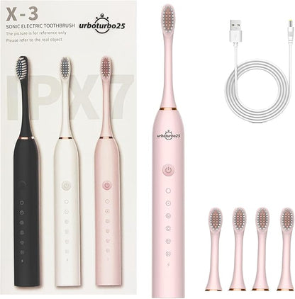 6 Modes Sonic Electric Toothbrushes for Adults Kids Smart Timer Rechargeable Whitening Toothbrush IPX7 Waterproof 4 Brush Head