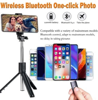 Best 4 in 1 Wireless Selfie Stick R1S (With Light ) R1 (Without Light) Tripod with Bluetooth Shutter selfie Light foldable Selfie stick for all Phone Extendable 70CM