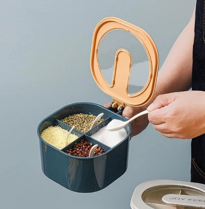 4 In 1 Modern spice kit partition kitchen seasoning box 4 Portions spice box with free spoon