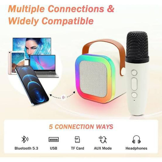 New K12 Karaoke Machine Portable Bluetooth Speaker With 2 Wireless Microphones HiFi Family Singing Loudspeaker Children's Gift