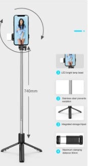 Best 4 in 1 Wireless Selfie Stick R1S (With Light ) R1 (Without Light) Tripod with Bluetooth Shutter selfie Light foldable Selfie stick for all Phone Extendable 70CM