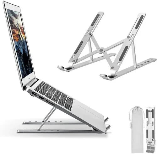 Portable Foldable Laptop Stand – Adjustable Aluminum Metal Stand with Anti-Slip Rubber Grips Ergonomic Folding Laptop Holder for MacBook Dell HP Lenovo Asus | Lightweight Durable Laptop Stand for All Sizes Adjustable Height for Comfortable View
