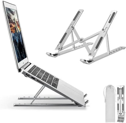 Portable Foldable Laptop Stand – Adjustable Aluminum Metal Stand with Anti-Slip Rubber Grips Ergonomic Folding Laptop Holder for MacBook Dell HP Lenovo Asus | Lightweight Durable Laptop Stand for All Sizes Adjustable Height for Comfortable View