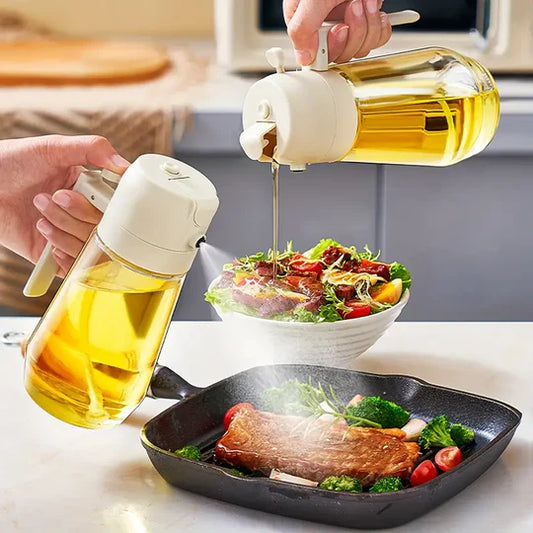 2 in 1 Oil Spray Bottle (Big Size) is a multifunctional kitchen tool designed for convenient oil dispensing and spraying.