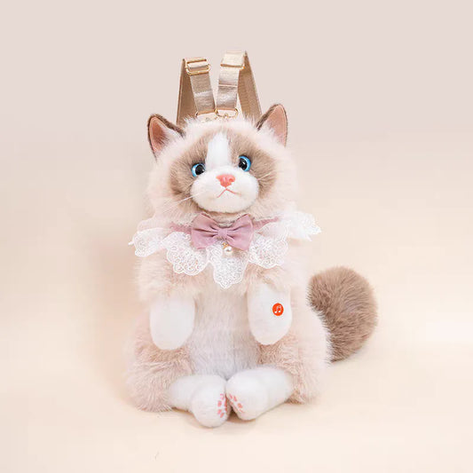 Stunningly Lifelike Ragdoll Cat Backpack with Delicate Lace Collar